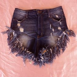 Aphrodite Jean Shorts Womens Dark Blue Denim High waisted Sz. L(30)