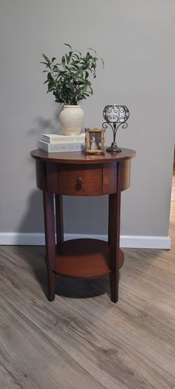 Round Wood Accent Table with Drawer