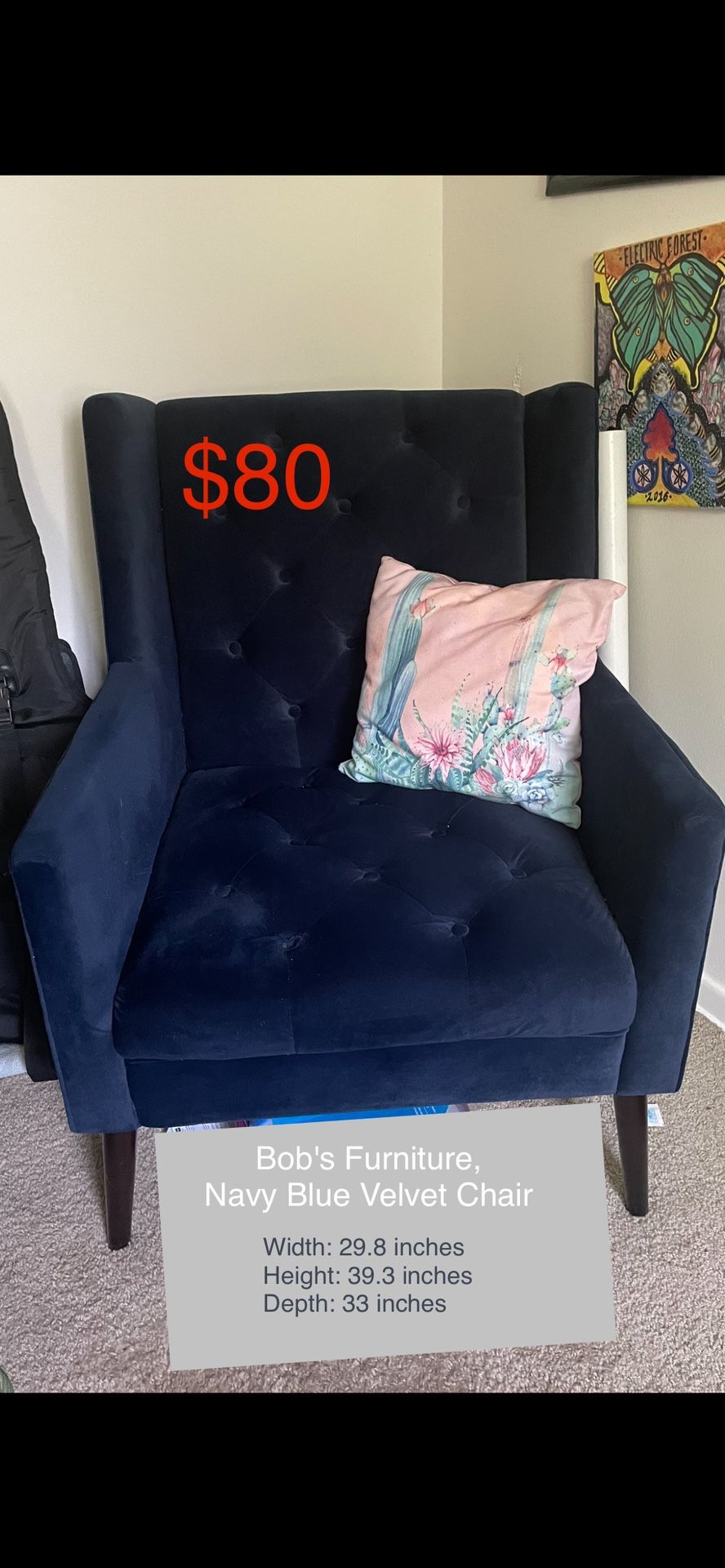 Blue Velvet Accent Chair, Bob's Furniture