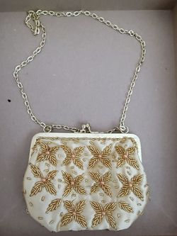 Vintage Gold and Pearl Beaded Evening Bag