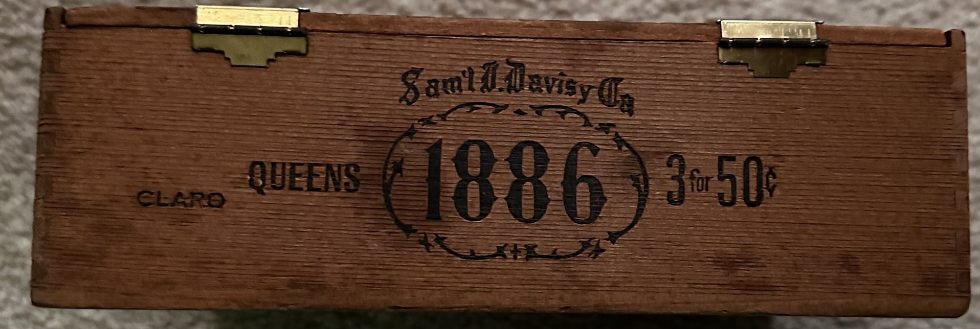 2 Samuel J Davis 1886, The Vintage Cigar Box NY Empty Wood Dovetail Used vintage