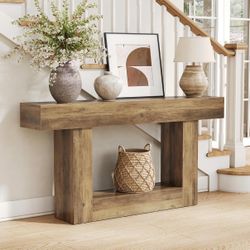 New 63” Long Console Table, 2-Tier Farmhouse Sofa Table