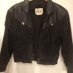 Vintage 1970s/1980s Leather/Suede Fringe Jacket Black Size Small