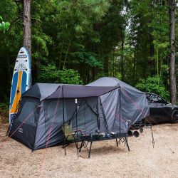 Tesla Model 3&Y, Pop-Up SUV Tent w. Awning for Car Camping, Connects to Tesla Tailgate for Air-Conditioning, Sleeps 6 Adults, 10'x8.2'
