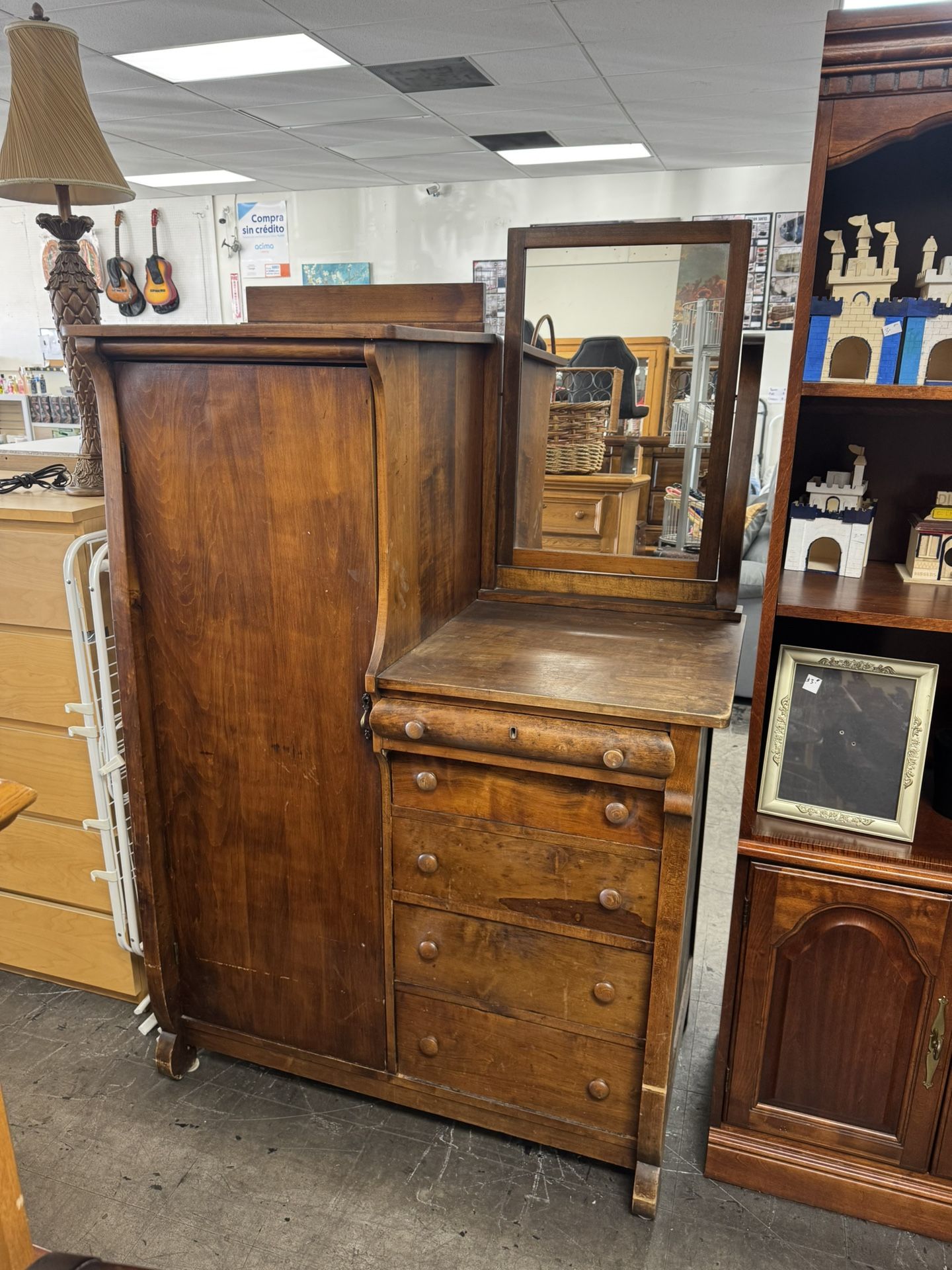 Solid Wood Wardrobe Dresser With Mirror 