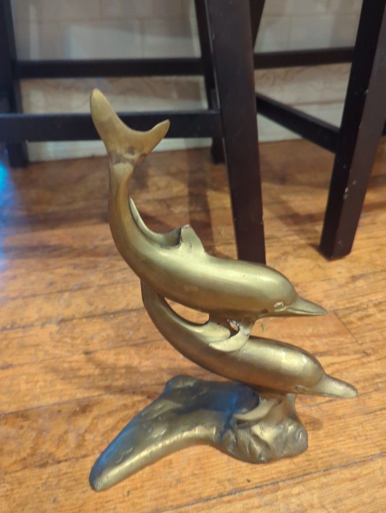 Vintage Brass Dolphin Statue 