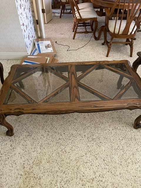 Oak Coffee Table w/ Glass Inserts