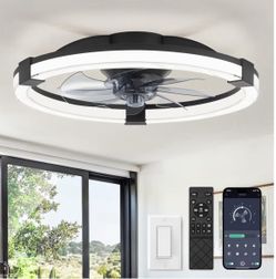 Ceiling Fans with Lights 20 Inch Low Profile Fandelier with Remote Black 6 Speeds, Reversible, Dimmable Flush Mount Fan Light, Modern Ceiling Fan with
