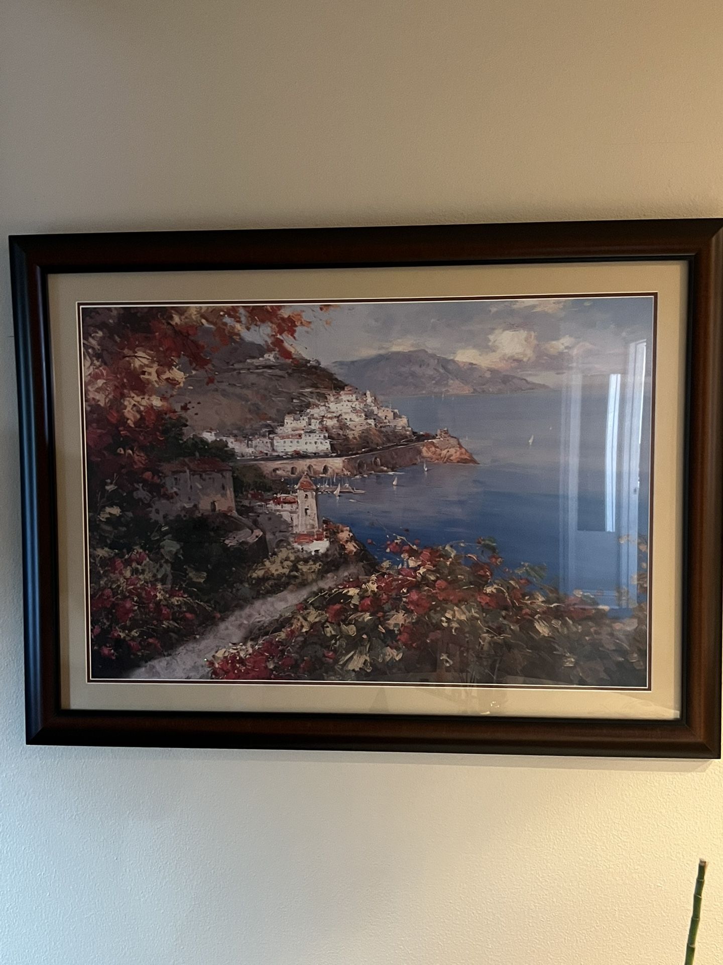 Framed Landscape Art – Coastal Village Scene