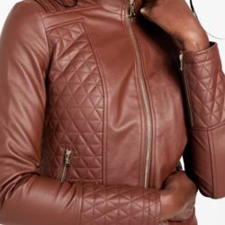Guess Brown Faux leather Quilted Jacket XL