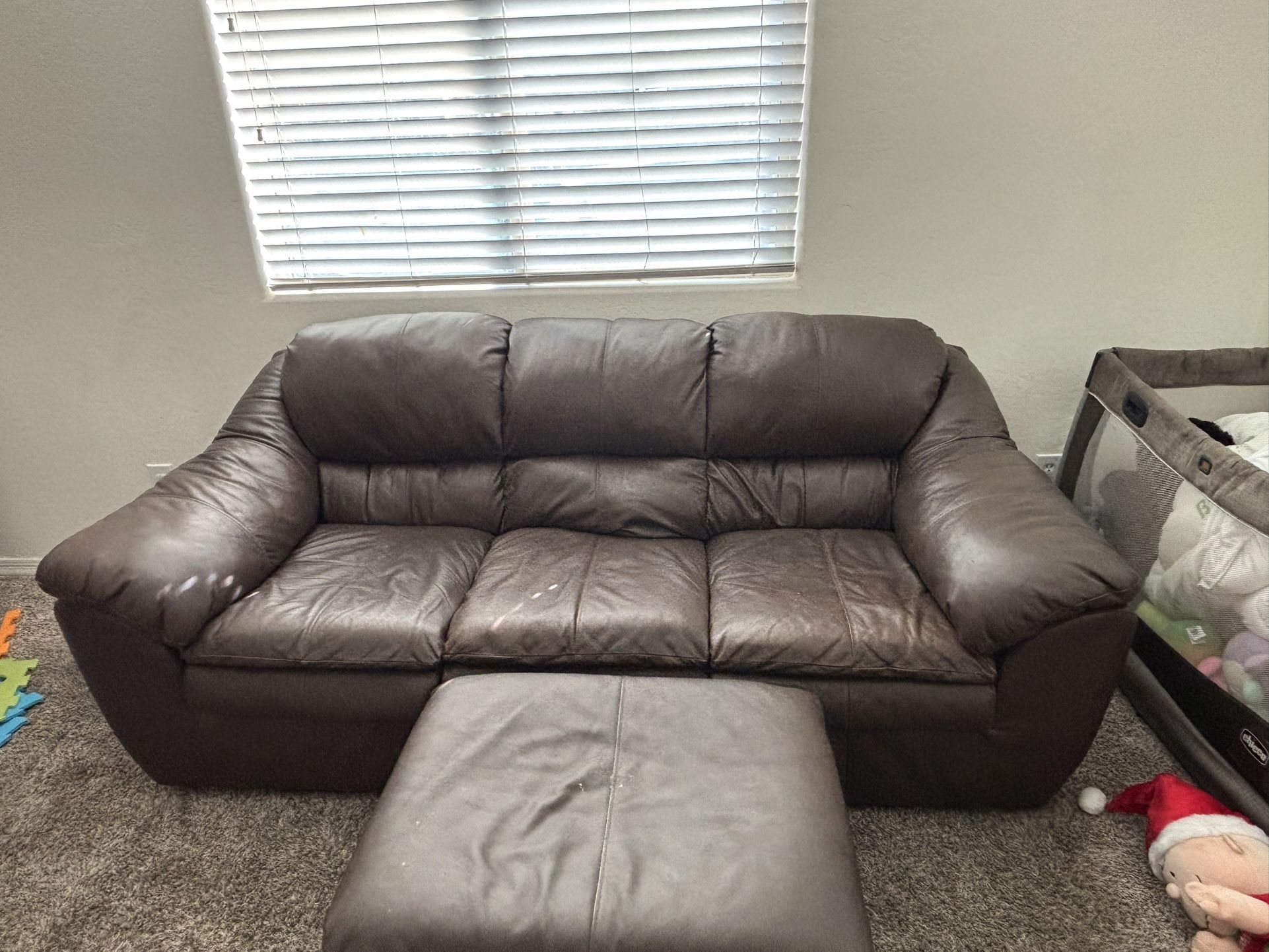 Dark Brown Leather Couches (3 Piece set)
