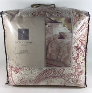 Jaclyn Smith Today Queen Comforter Set Red Tan White Floral Bed