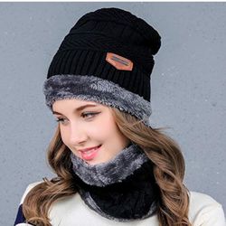 Warm Winter Beanie Hat & Scarf Set Stylish Knit Skull Cap 