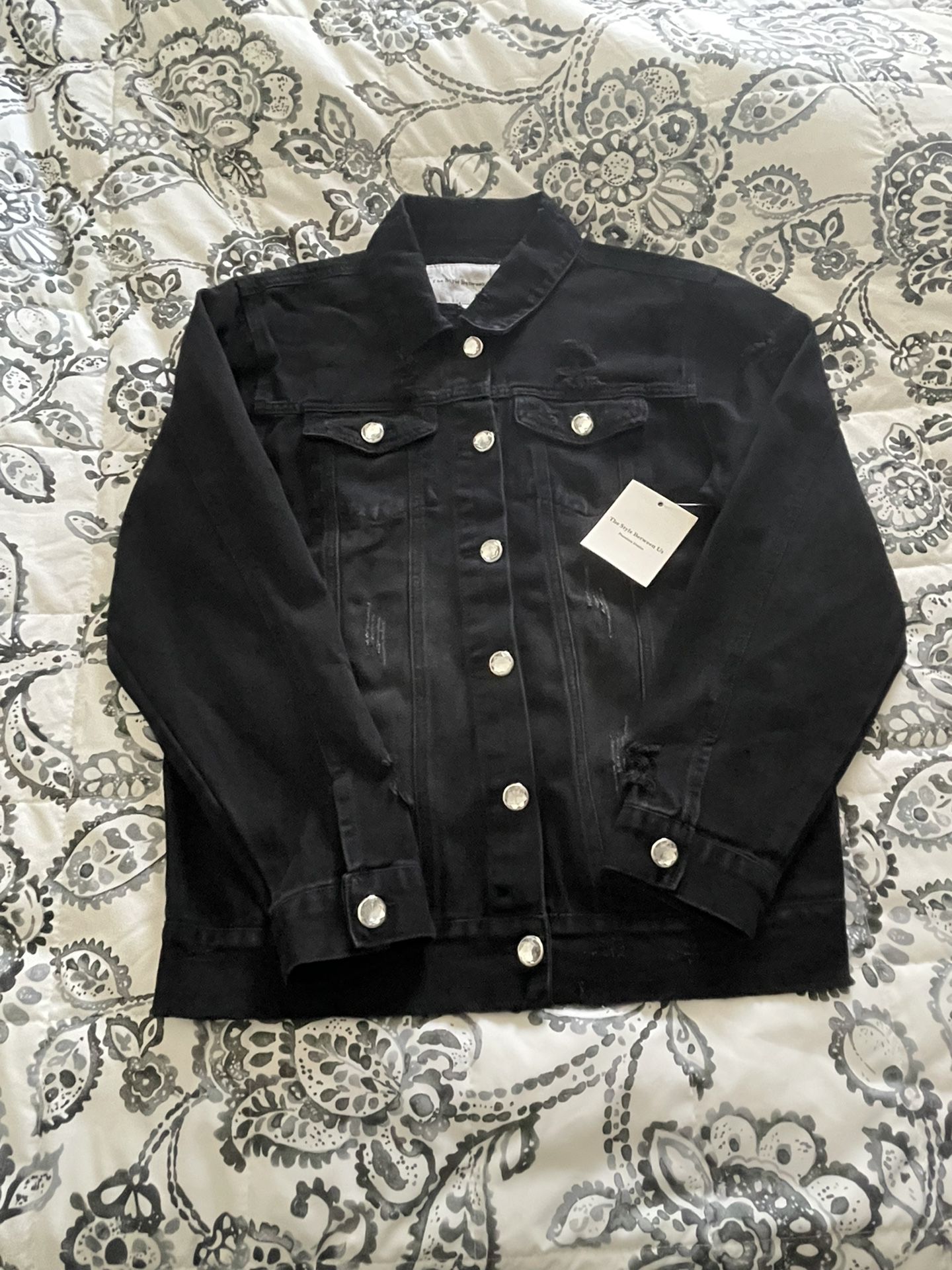 Distressed Black Denim Jackets Large 