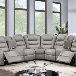6 Seater Reclining Leather Sectional For Sale. Premium Quality