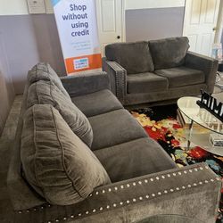 Gavril Smoke Gray/Grey Studded Couch Set Couch Sofa Sectional (DELIVERY AVAILABLE/$50 DOWN & ITS YOURS🟢)furniture stores
couch sales
cheap furniture 