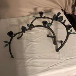 Metal Bird And Branches Candle Holders