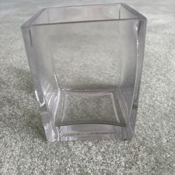 Thick heavy clear glass rectangular vase with dimensions 4” x 4” x 5”