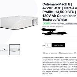 Coleman-Mach 8 | 47203-876 | Ultra-Low Profile | 13,500 BTU | 120V Air Conditioner | Textured White