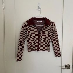 Pellucid Irregular Checker Double Zipper Cardigan 