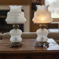 Pair of Vintage Antique Gone With The Wind Hurricane Parlor Lamps! Both work great! Excellent condition! 17” tall