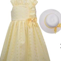 Brand new Girls Bonnie Jean Eyelet Ruffled Dress with Coordinating Hat. size 8. 