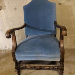 Blue Fabric and wood chair 