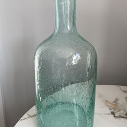 Vintage Empoli Aqua hand-blown green bubble glass bottle vase