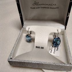 Illuminaire Crystal Blue Oval and Silver Plated  Earrings  New Price