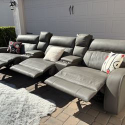 Leather Grey Sofas Set 