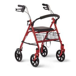 New In Box Medline Steel Rollator Walker with Seat, Red, 300 lb. Weight Capacity, 8” Wheels, Foldable, Adjustable Handles, for Seniors, for Mobility I
