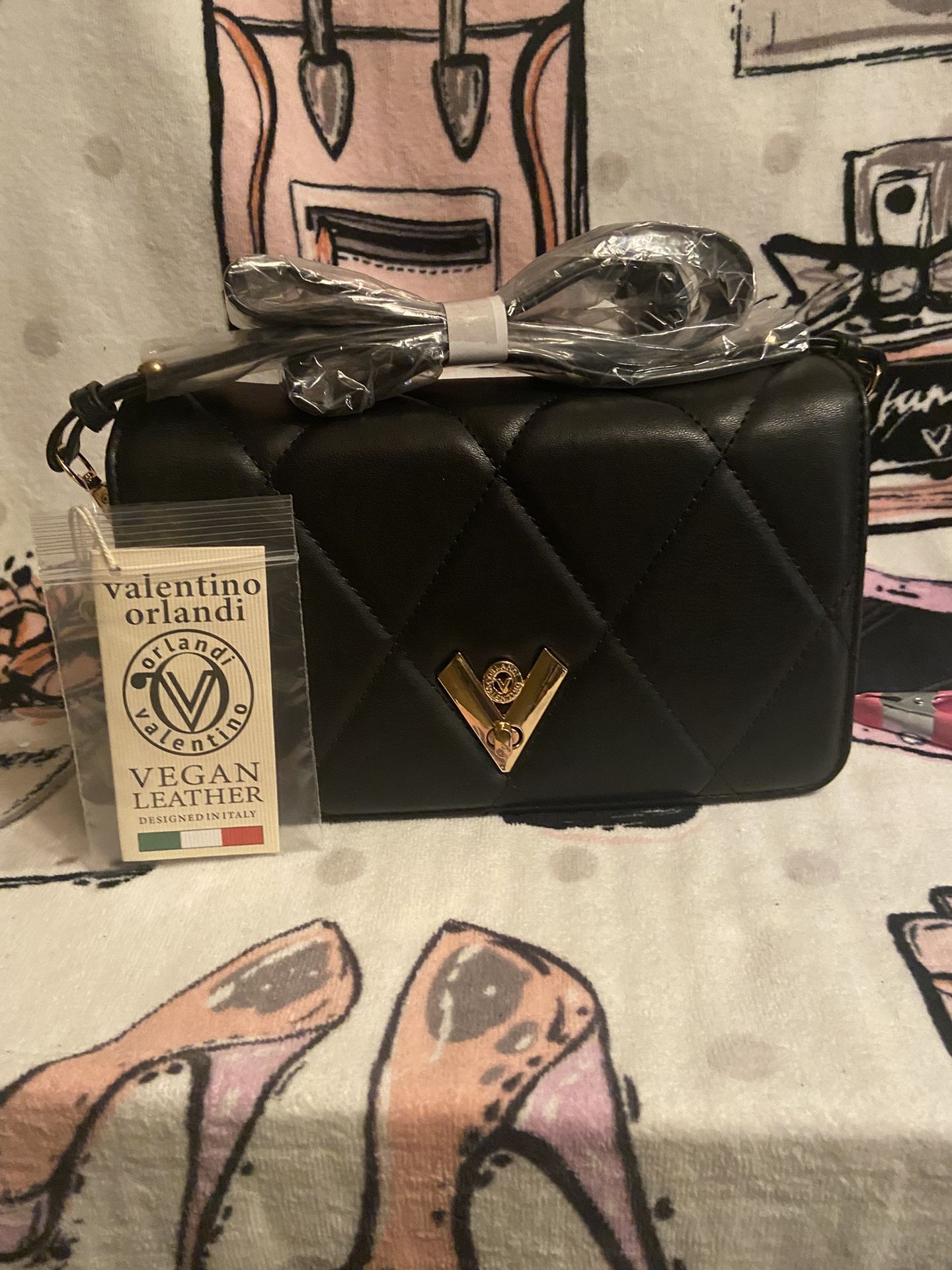 Valentino Orlandi Quilted Black Crossbody Bag