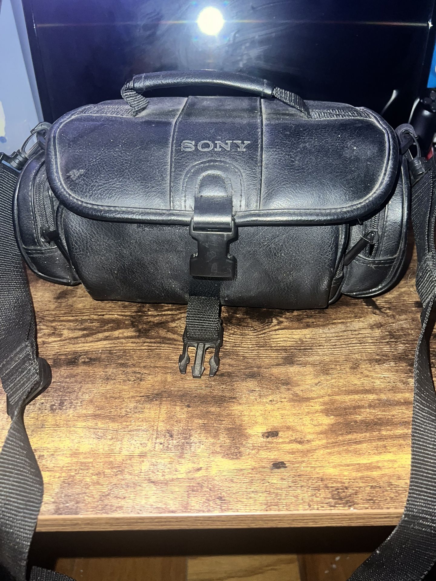 Vintage Sony Black Leather Video Camera Bag Camcorder Carrying Case w/ Strap