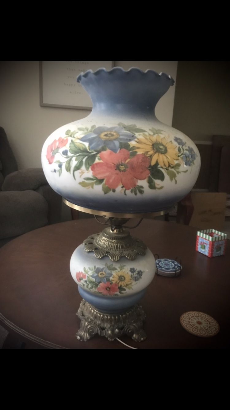 Beautiful Hand Painted Hurricane Lamp