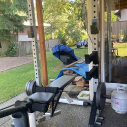 RACK, WEIGHTS DUMBBELLS AND MORE 