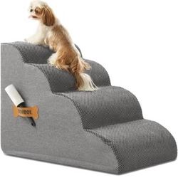 Dog Stairs, Romrol Dog Steps Ramp for High Bed and Couch, Dog Ramp with Durable Non-Slip Waterproof Fabric Cover, Pet Stairs for Small Dogs and Cats o