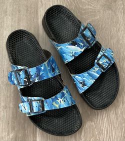 Birki's Birkenstock Haiti Sandals Blue Fish Theme Double Buckle 40 = Size 9 9.5