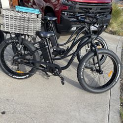 Two “almost new” Murph E Bikes (8 hours and 14 hours) plus wagon and accessories. Fat step through.