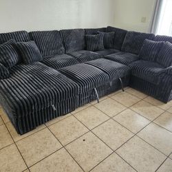 New Sectional Corduroy Fabric Dark Grey Pull Out Bed & Storage $1299