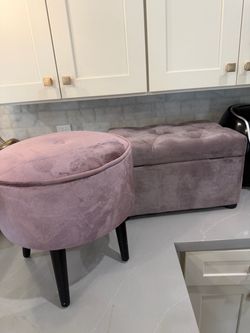 Purple Velvet Ottoman and Storage Bench Set
