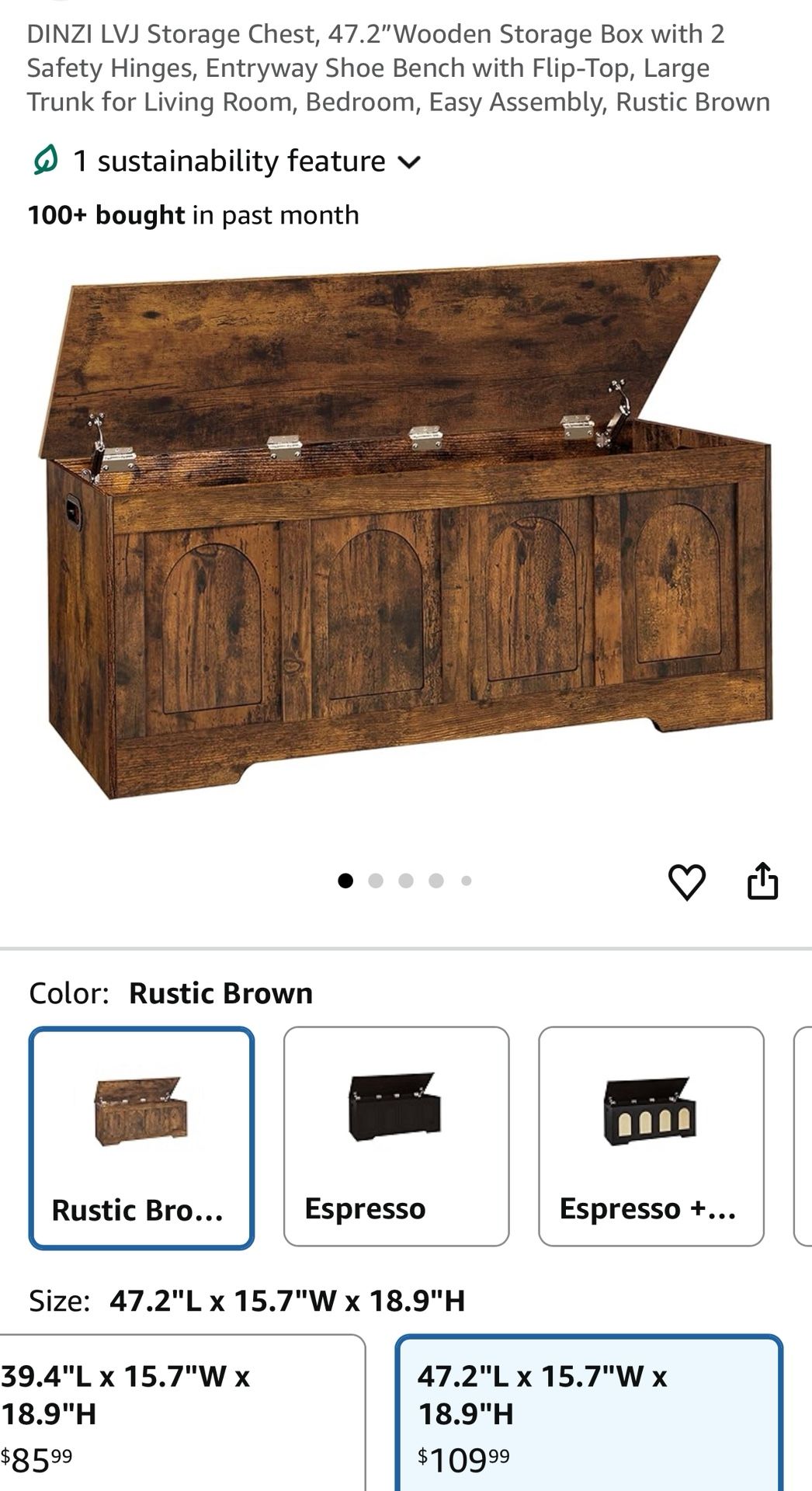 DINZI LVJ Storage Chest, 47.2”Wooden Storage Box with 2 Safety Hinges, Entryway Shoe Bench with Flip-Top, Large Trunk for Living Room, Bedroom, Easy A