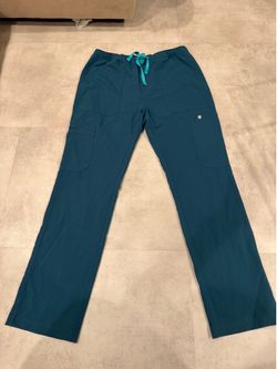FIGS Technical Collection Scrub Pants Men’s Large Teal Drawstring Medical Uniform with 7 pockets