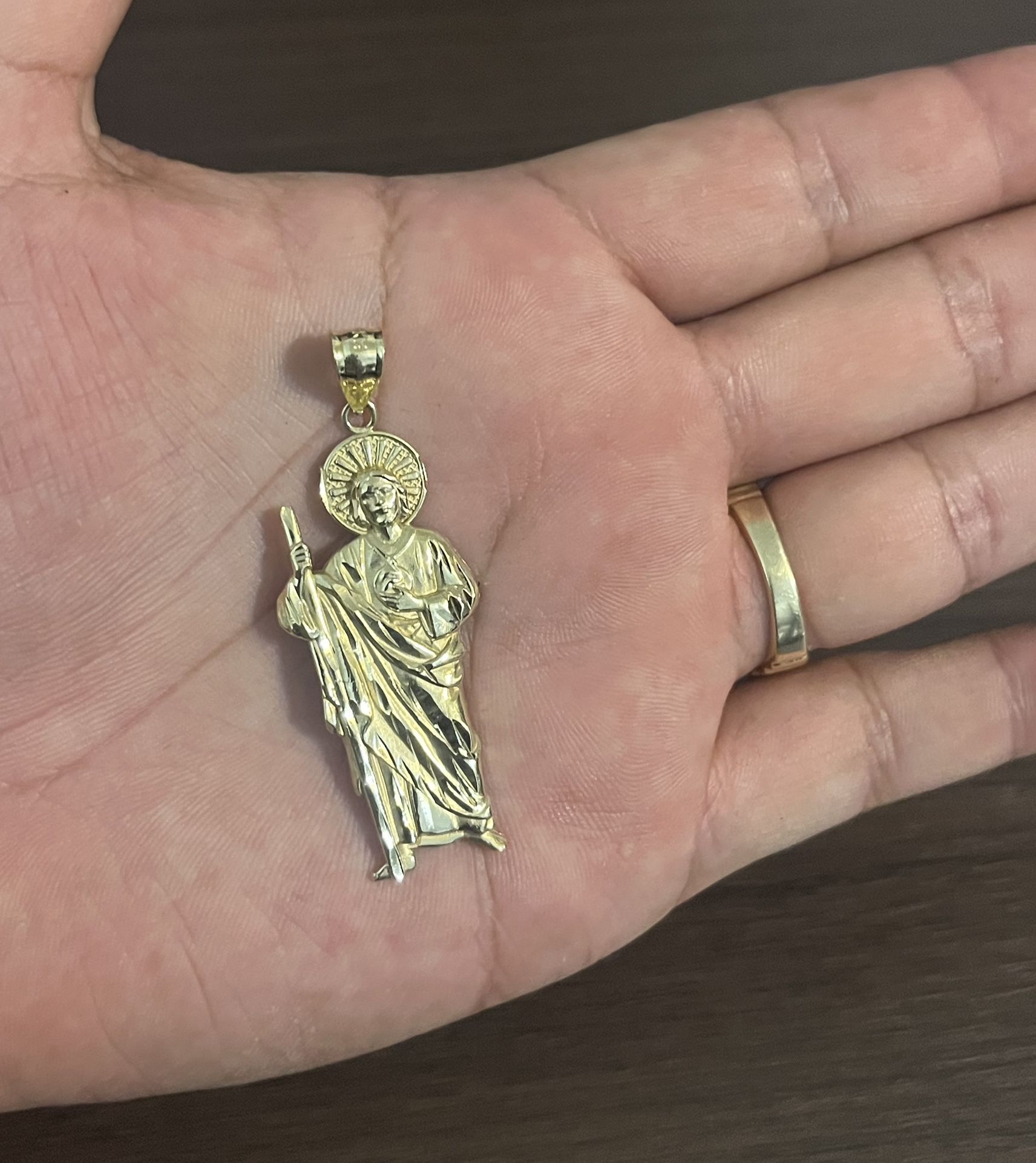 14K San Judas Pendant 2 Inches Long
