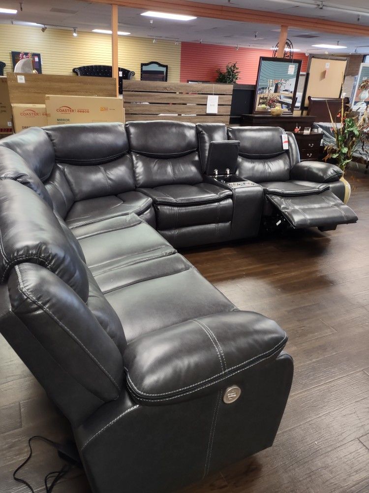 New Power Recliner Sectional Sofa With Three Power Recliners On Sale Now Don't Miss