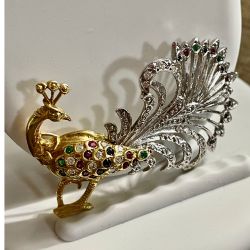18KT Yellow & White Gold Multicolor Gemstone Brooch / Pin