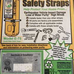 New water heater safety straps. Spacemaker #E -75. Two straps.