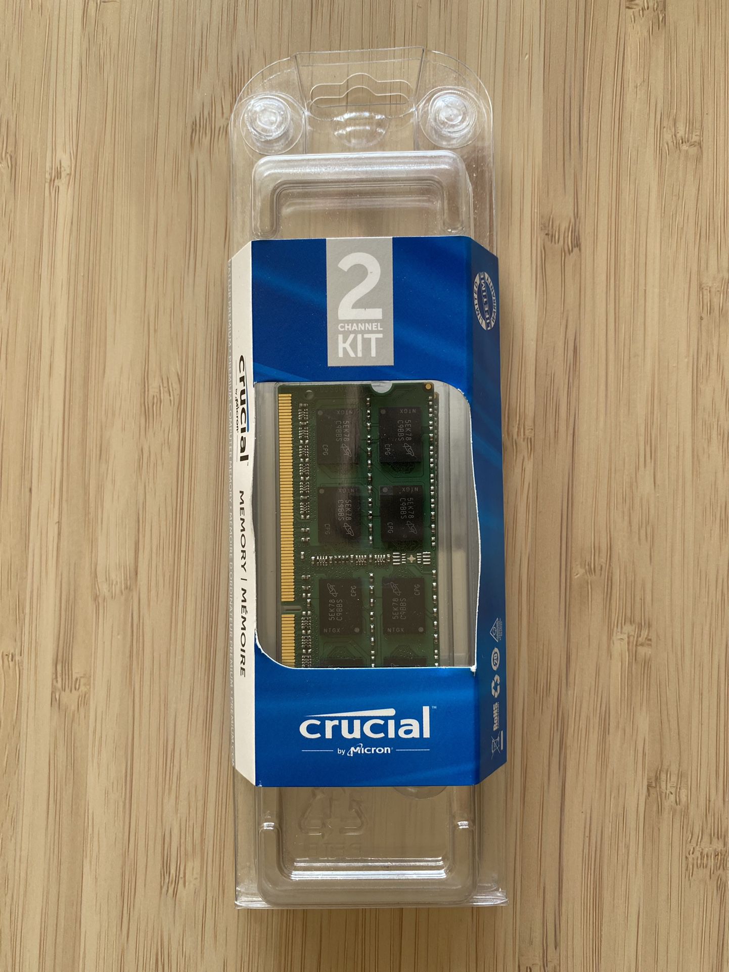 Crucial 2GB Single DDR3/DDR3L 1600 MT/S (PC3-12800) Unbuffered SODIMM 204-Pin Memory - CT25664BF160B