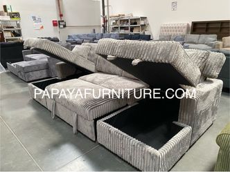New 120” Large sectional, Sectional sofa With Pull-out Bed, Sofabed, Sofa Bed, Sectional Couch, Corduroy Sectional,Plush Sectional Large Couch, Gray S