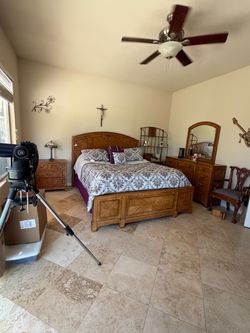 Cal king bed frame with 2 dressers