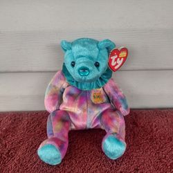 TY Beanie Baby - 2001 DECEMBER Turquoise Birthday Bear w/ tags 7.5"